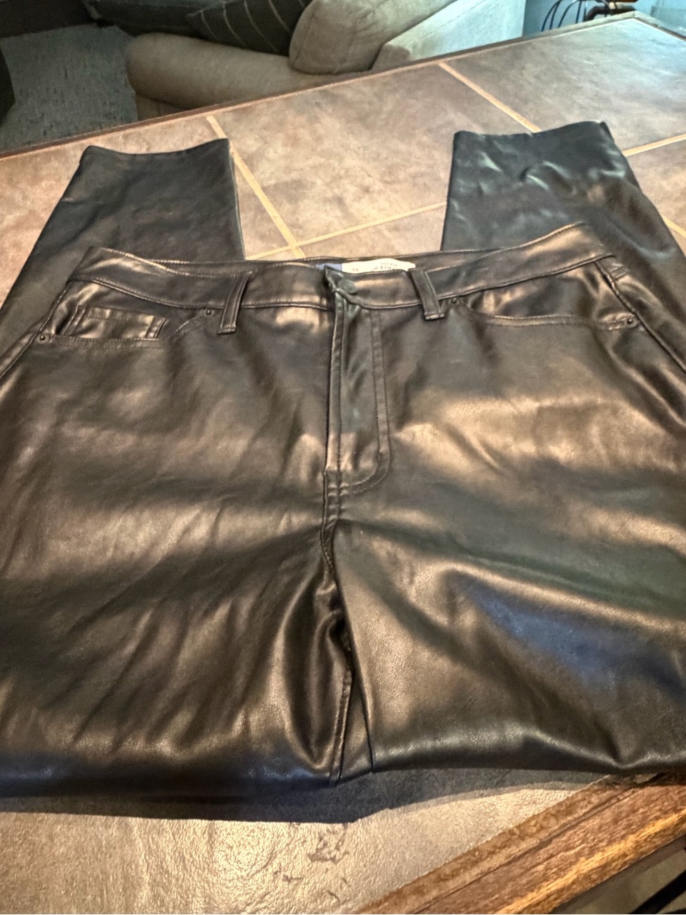 Old Navy Women's Black Faux Leather Straight-Leg Pants